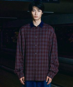 Mixed overfit checkered shirt [wine]