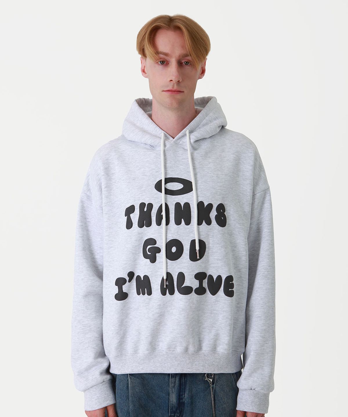 땡스메시아(THANKS MESSIA) IM ALIVE HOODIE-WHITE MELANGE