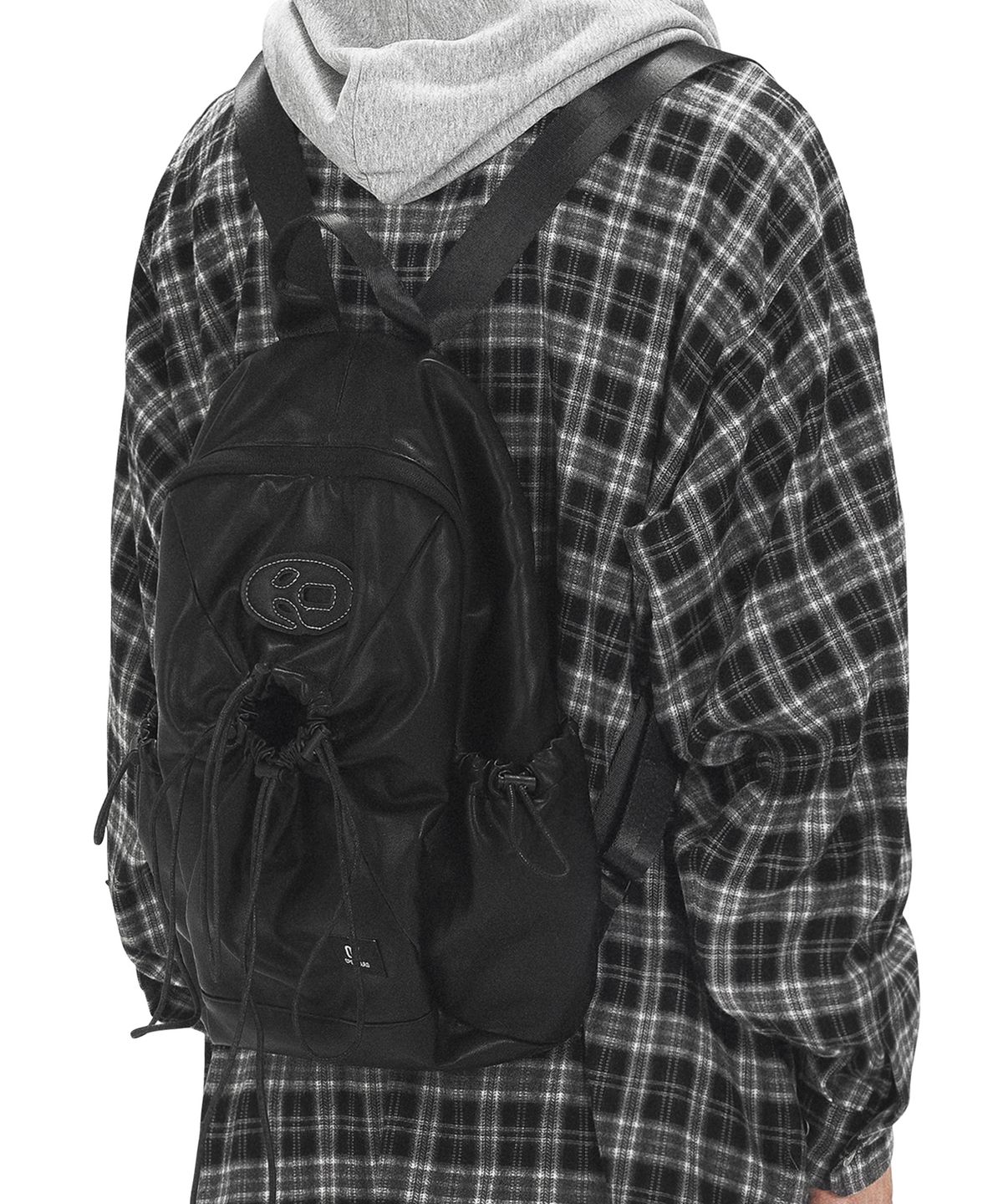 오픈야드(오와이)(OPENYARD(OY)) LEATHER 4 STRING LOGO BACKPACK - BLACK