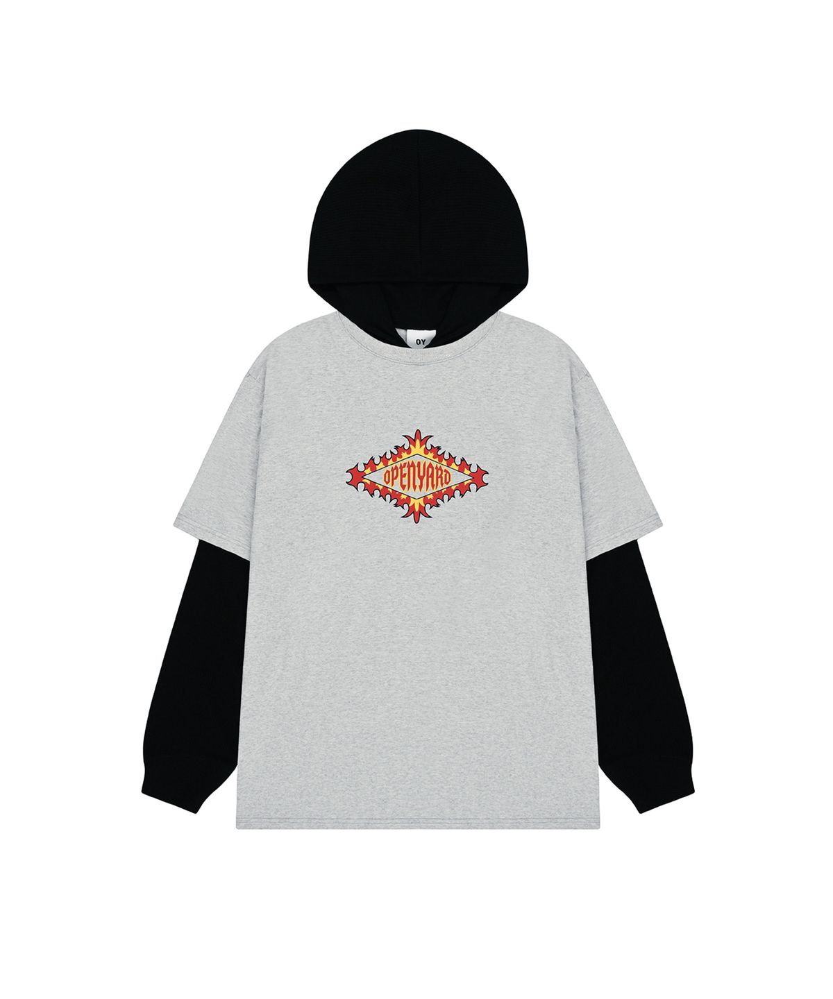 오픈야드(오와이)(OPENYARD(OY)) WAFFLE LAYERED HOODED LONG SLEEVE - MID MELANGE