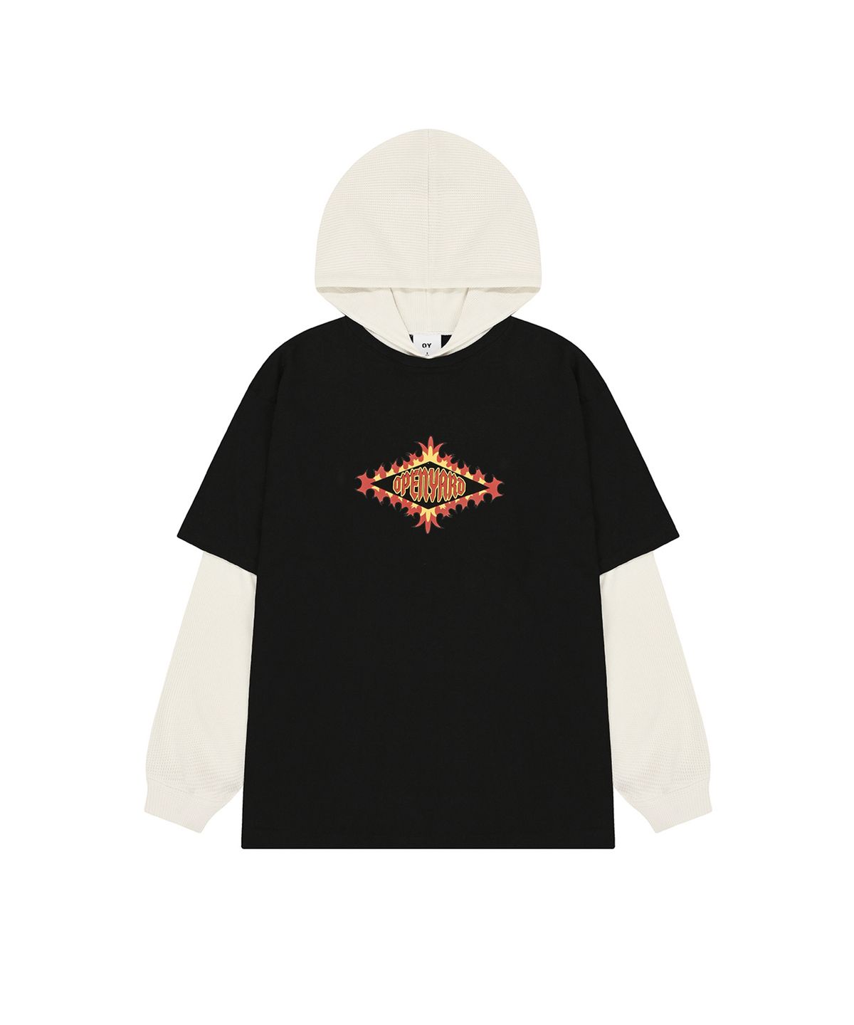 오픈야드(오와이)(OPENYARD(OY)) WAFFLE LAYERED HOODED LONG SLEEVE - BLACK