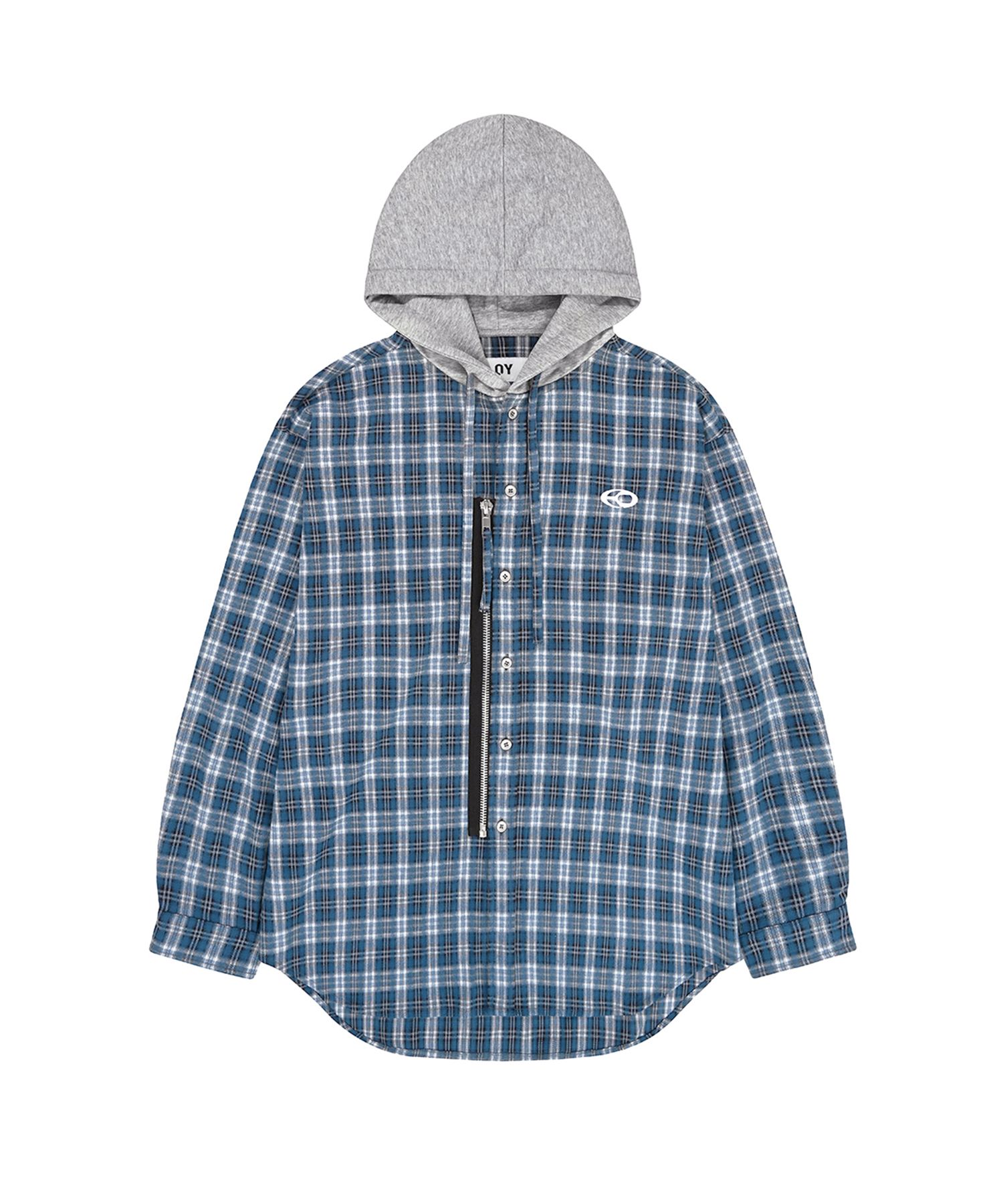 MUSINSA | OY S.L CHECK ZIPPER HOODIE SHIRTS - BLUE