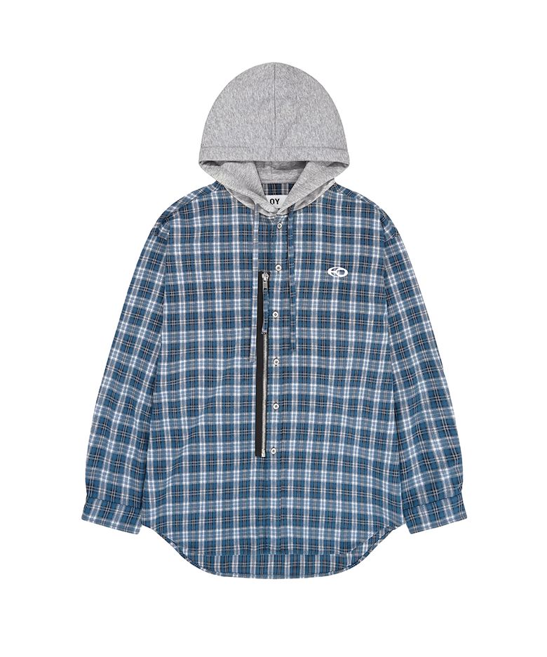 S.L CHECK ZIPPER HOODIE SHIRTS - BLUE