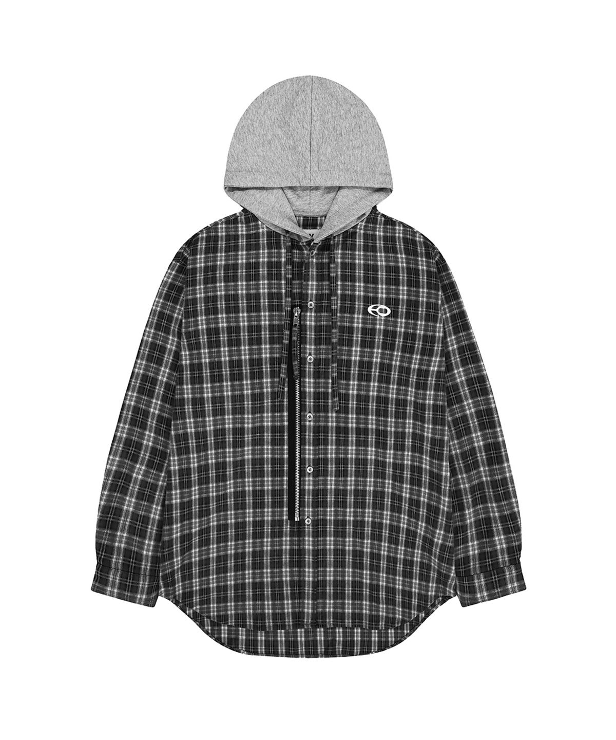 오픈야드(오와이)(OPENYARD(OY)) S.L CHECK ZIPPER HOODIE SHIRTS - BLACK
