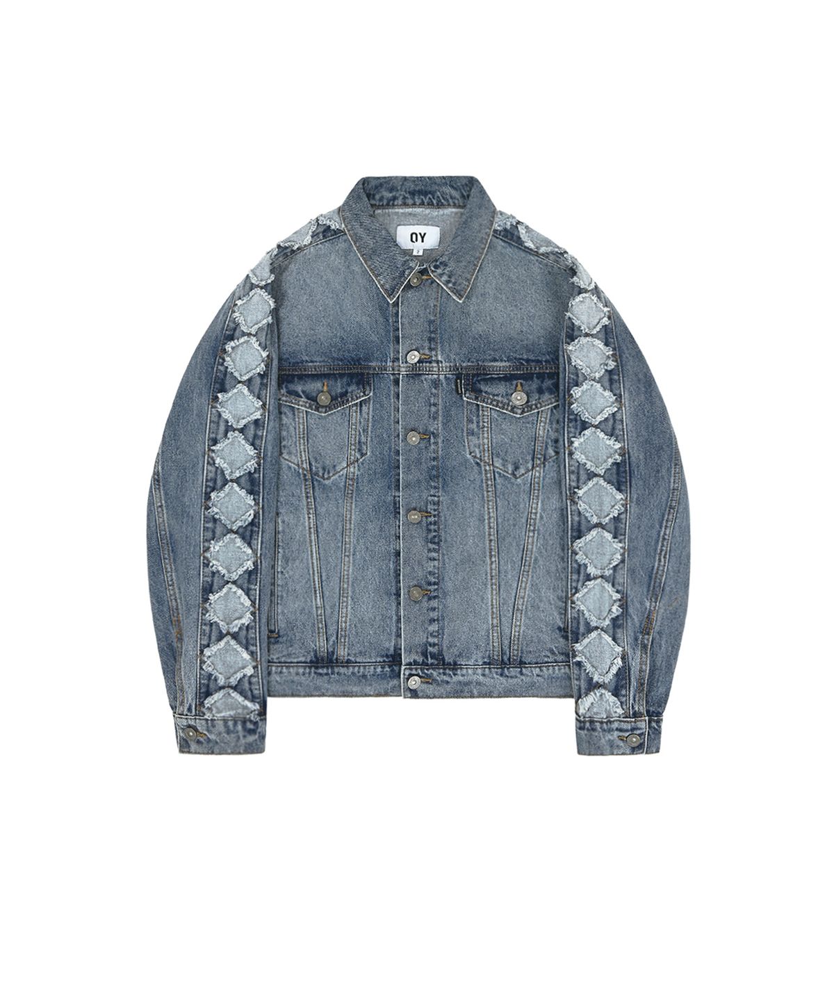 오픈야드(오와이)(OPENYARD(OY)) DIAMOND CUTTING WASHED DENIM JACKET - BLUE