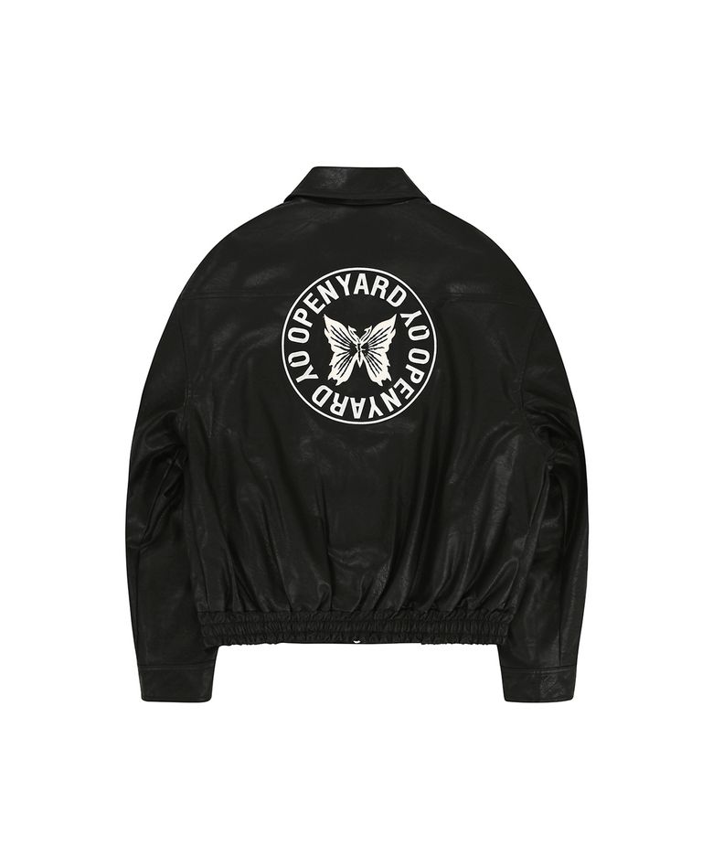 BUTTERFLY VEGAN LEATHER JACKET - BLACK