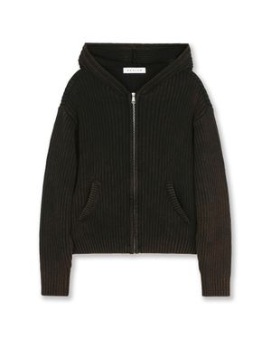 OVERSIZED HOOD KNIT ZIP UP BLACK BROWN