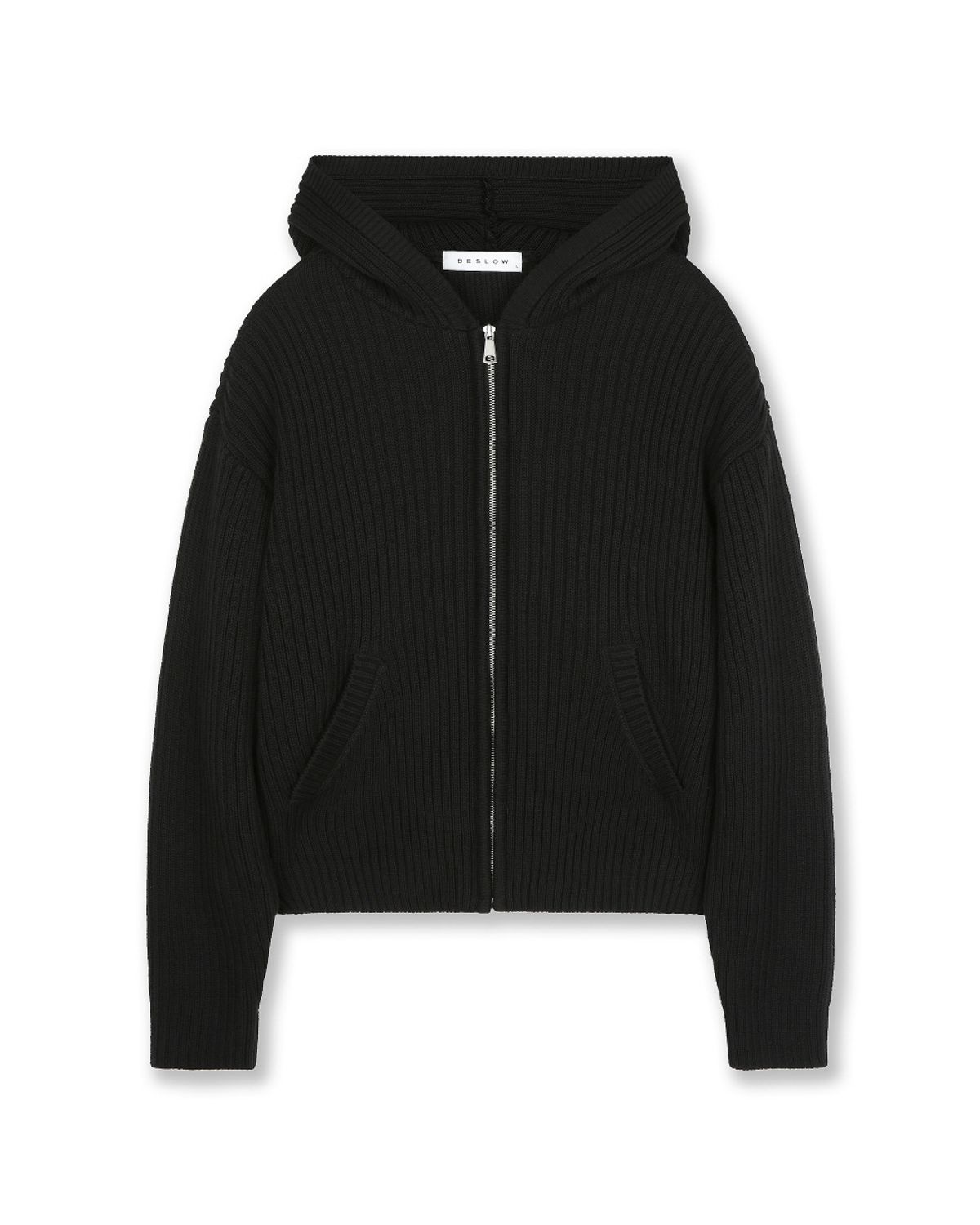 비슬로우(BESLOW) OVERSIZED HOOD KNIT ZIP UP BLACK