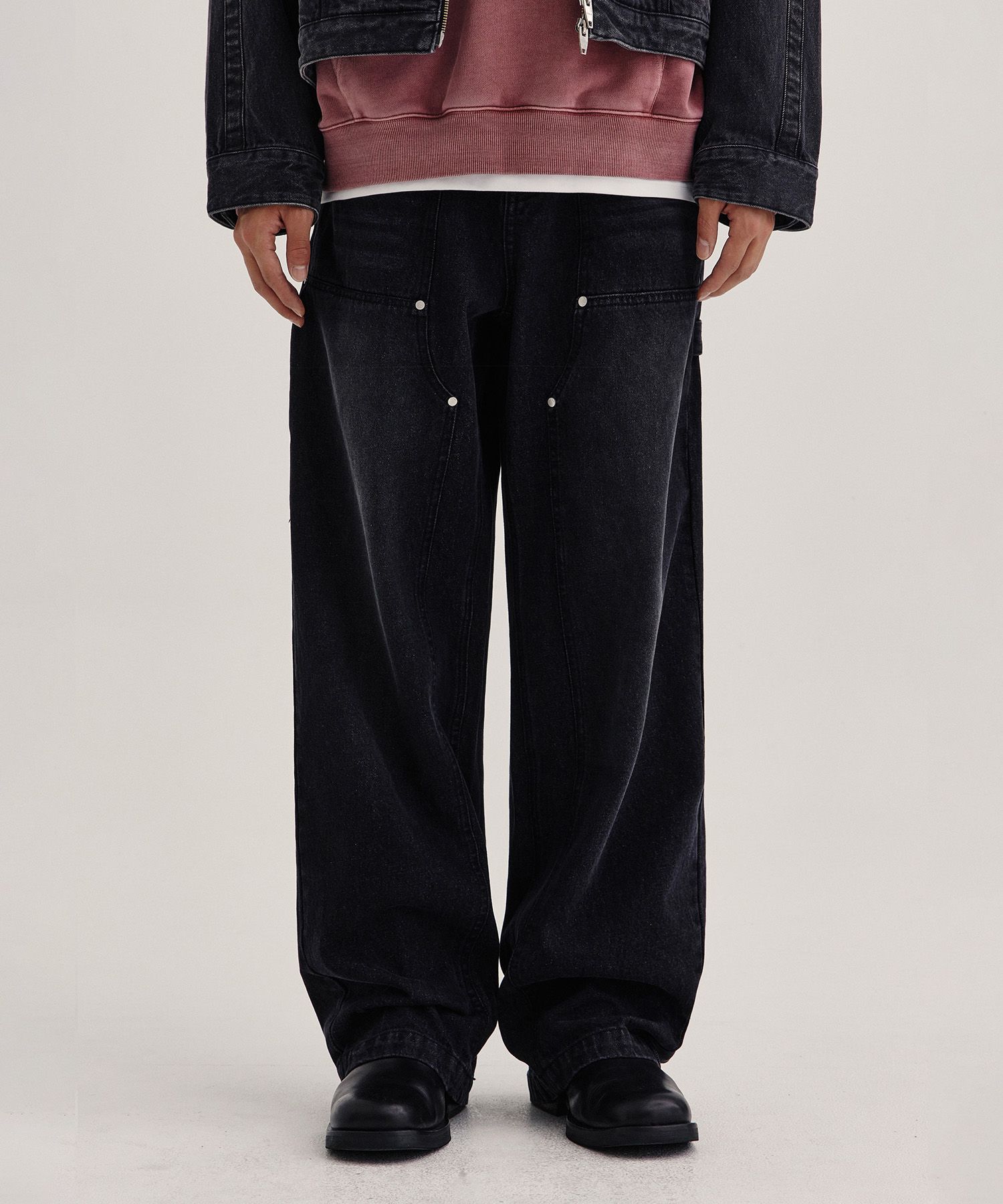 MUSINSA | KIIMUIR Double knee denim carpenter pants_black