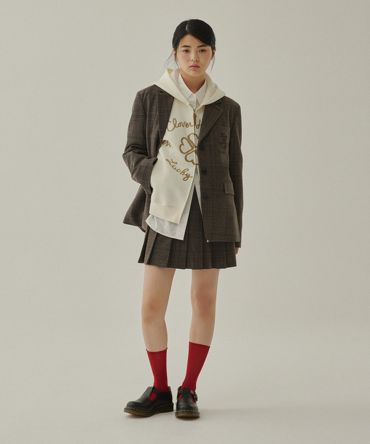 커버낫 우먼(COVERNAT WOMAN) 우먼 체크 플리츠 미니 스커트 Brown