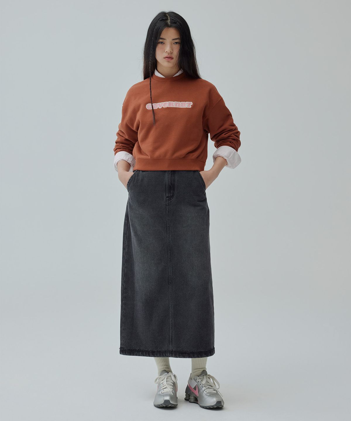 커버낫 우먼(COVERNAT WOMAN) 우먼 데님 롱 스커트 Black