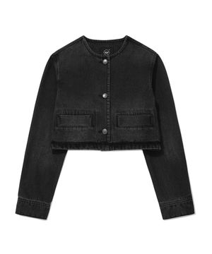 우먼 크롭 카라리스 데님 자켓 Black