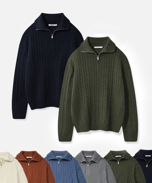 워셔블 케이블니트 하프집업_6 COLOR