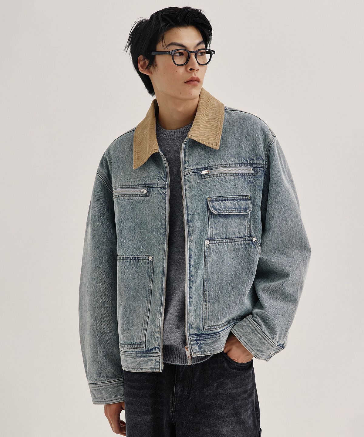 키뮤어(KIIMUIR) 데님 워크 자켓_스카이블루