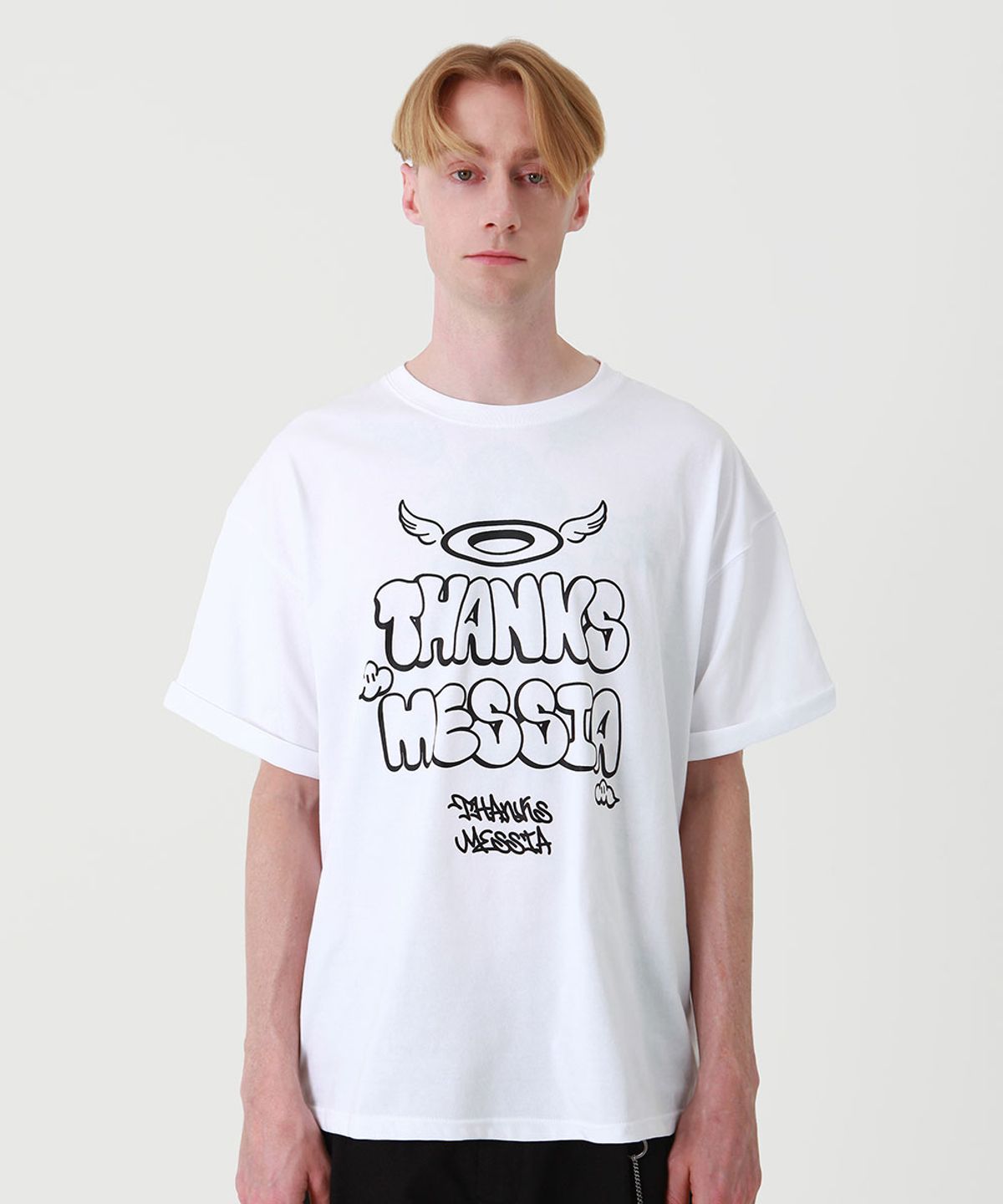 땡스메시아(THANKS MESSIA) ARCHIVE BUBBLE FONT TSHIRT-WHITE