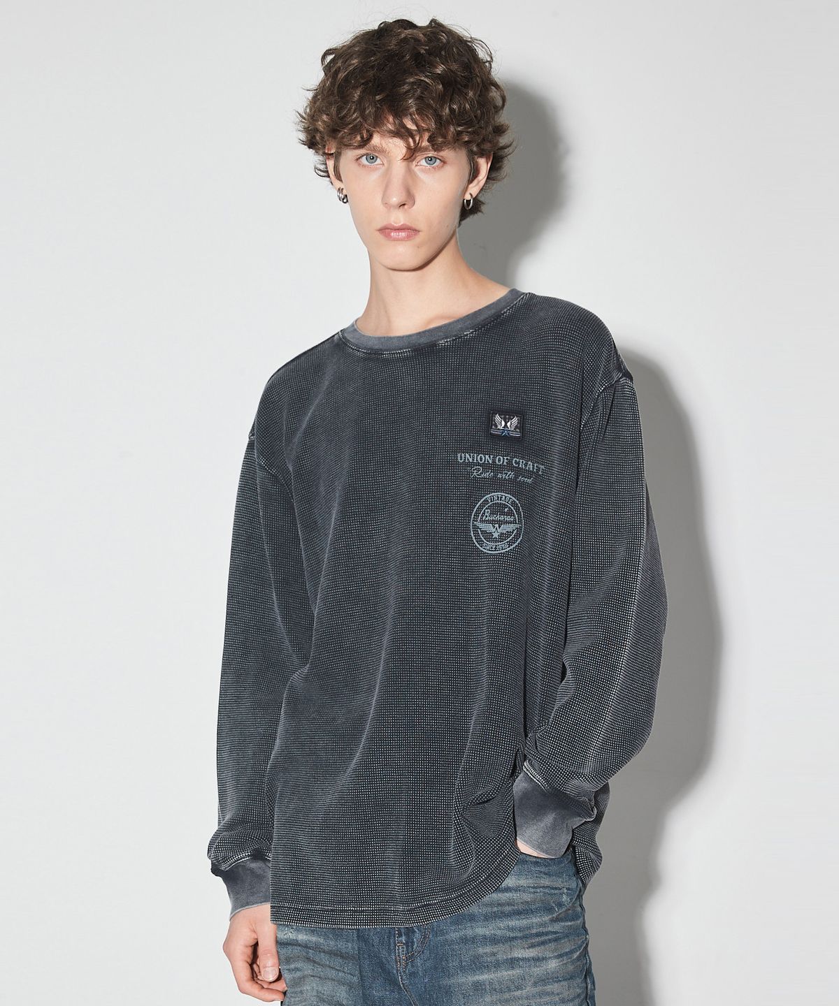 버커루(BUCKAROO) 와플 다잉 긴팔 TS 블랙