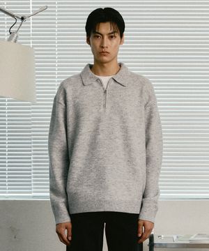 워셔블 하프 집업 카라 니트 [라이트그레이]