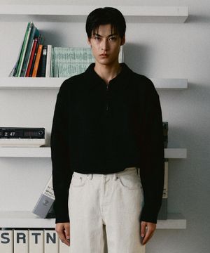 워셔블 하프 집업 카라 니트 [블랙]