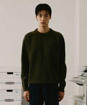 워셔블 래글런 라운드 풀오버 [카키]