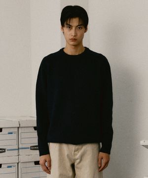 워셔블 래글런 라운드 풀오버 [네이비]