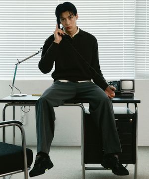 캐시미어 블렌딩 하찌 버튼 카라 니트 [브라운]