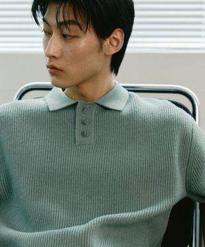 캐시미어 블렌딩 하찌 버튼 카라 니트 [민트]