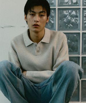 캐시미어 블렌딩 하찌 버튼 카라 니트 [베이지]