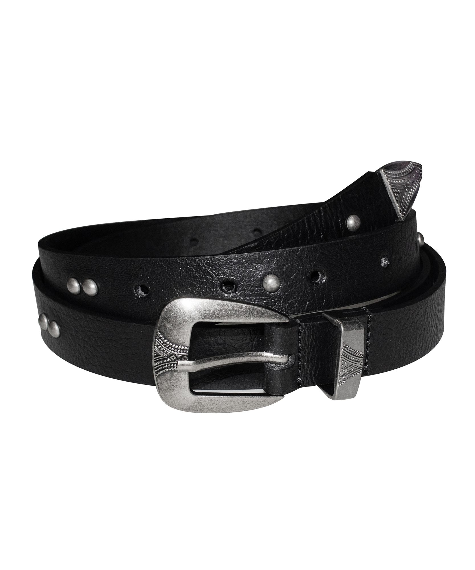 MUSINSA公式 | AAKAM Western Studded Leather Belt (Black)