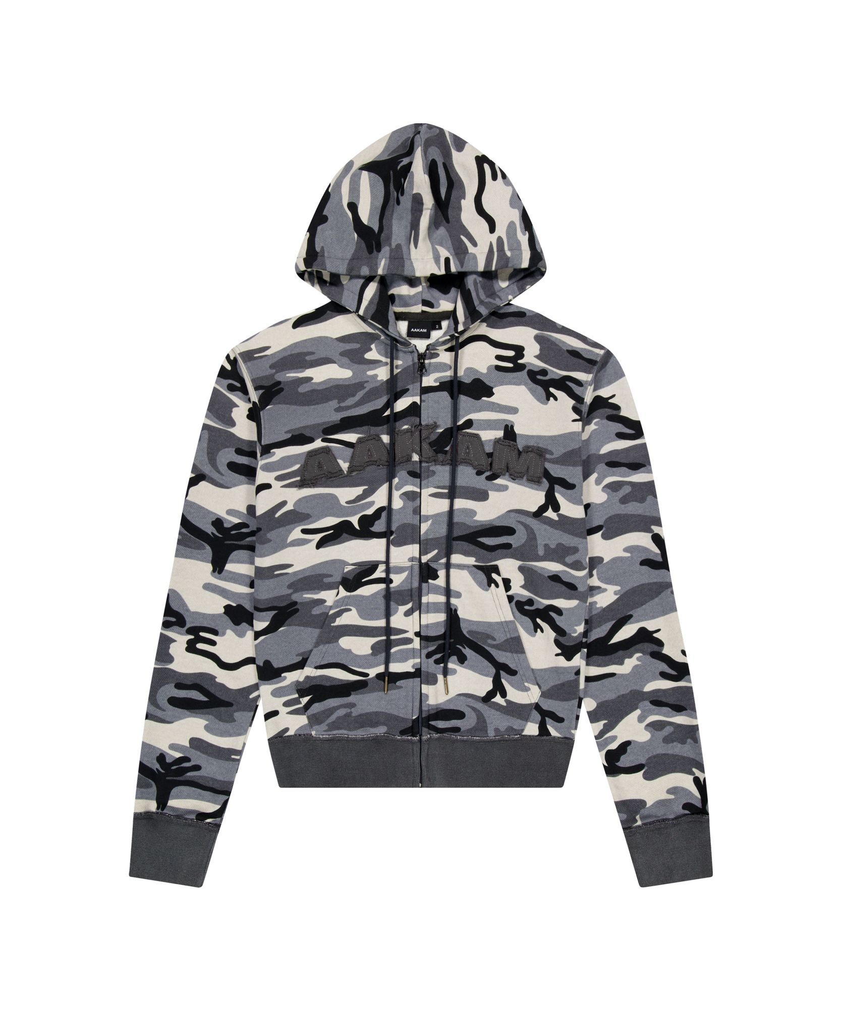 MUSINSA公式 | AAKAM Contrast Logo Zip-up Hoodie (Gray)