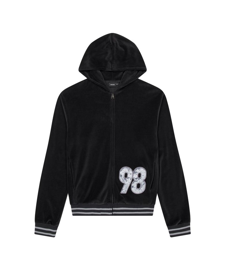 98 Patch Velour Zip-Up Hoodie (Black)