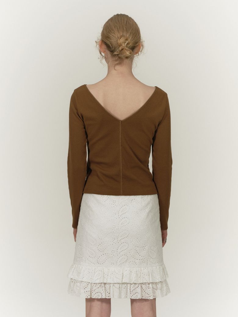 TWO WAY LACE LONG SLEEVE TOP [BROWN]