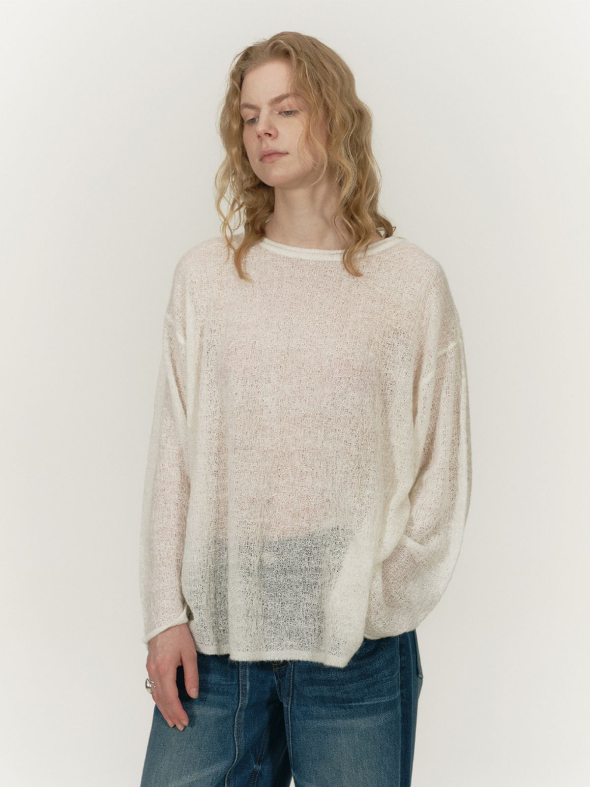 솔티페블(SALTY PEBBLE) HAIRY LOOSE KNIT TOP [IVORY]