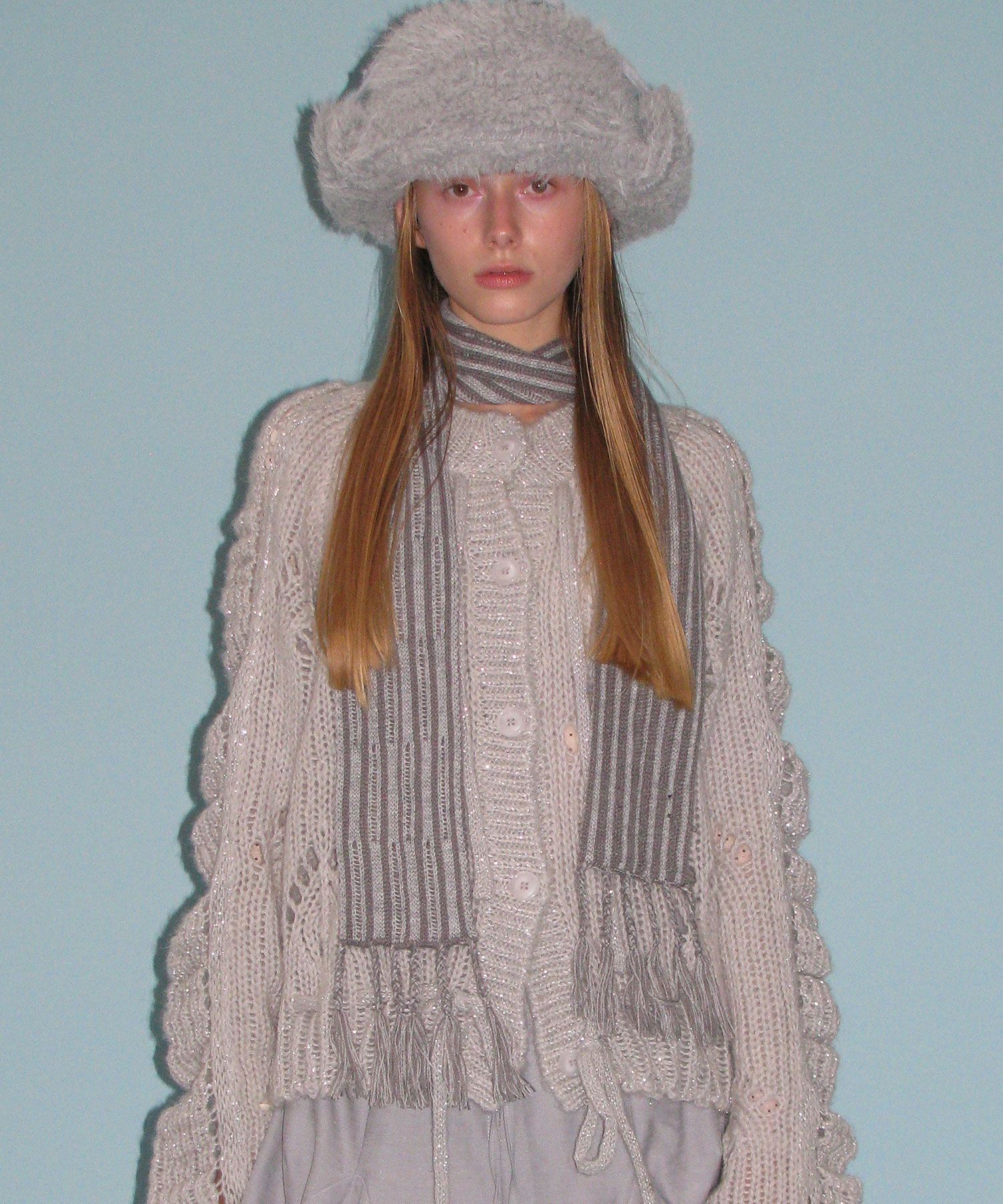 MUSINSA公式 | TYPESERVICE Glittered Knit Cardigan [Gray]