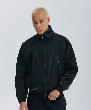 글로시 우븐 파이핑 트랙 자켓