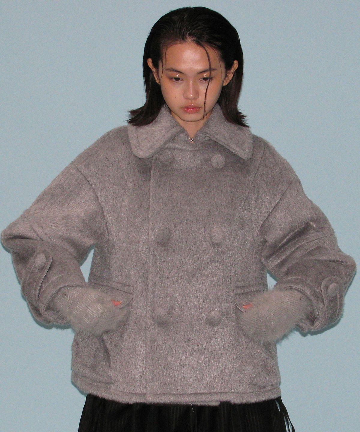 타입서비스(TYPESERVICE) Double Breasted Half Coat [Gray]