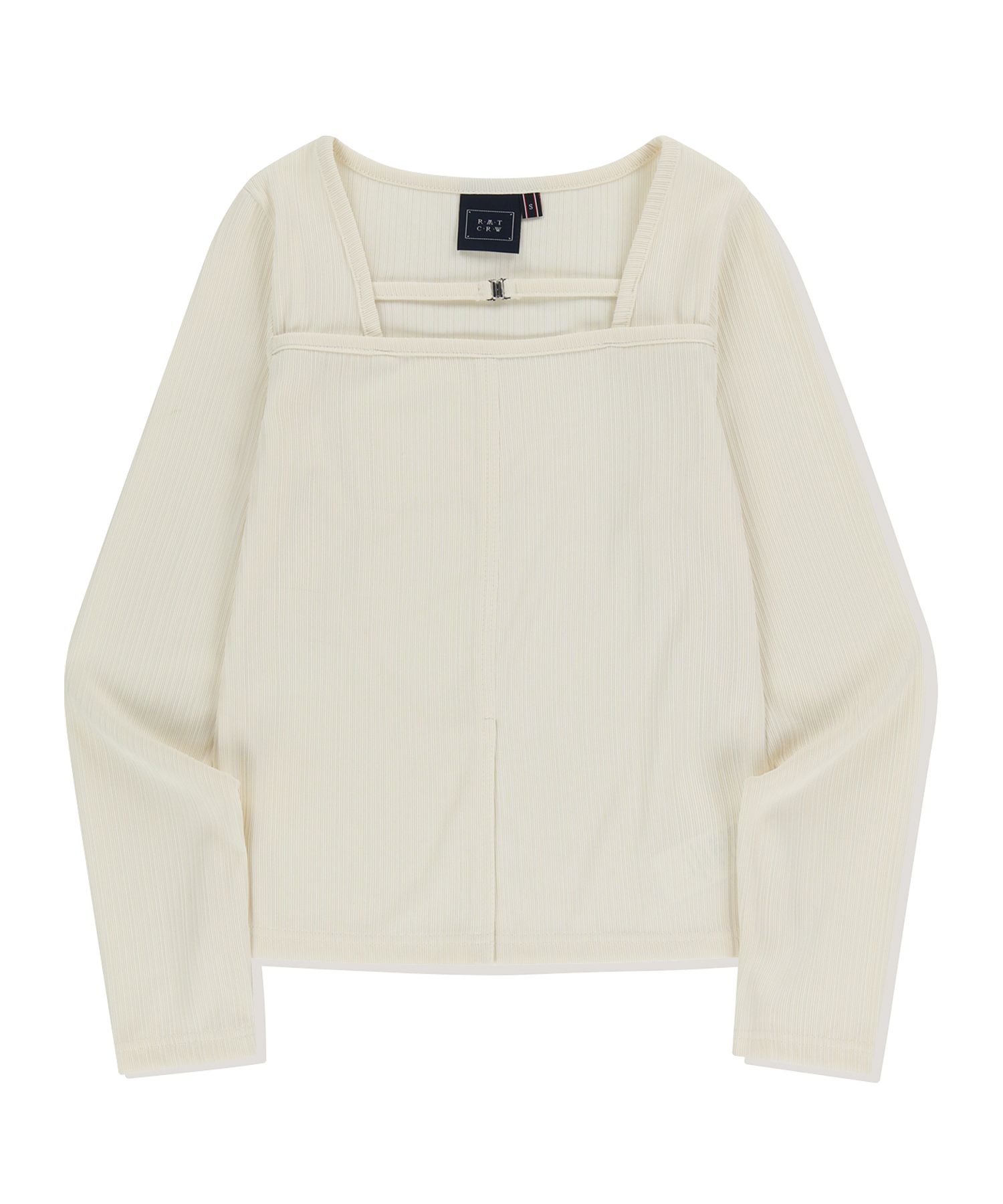MUSINSA | ROMANTIC CROWN Square neck ribbed top_oatmeal
