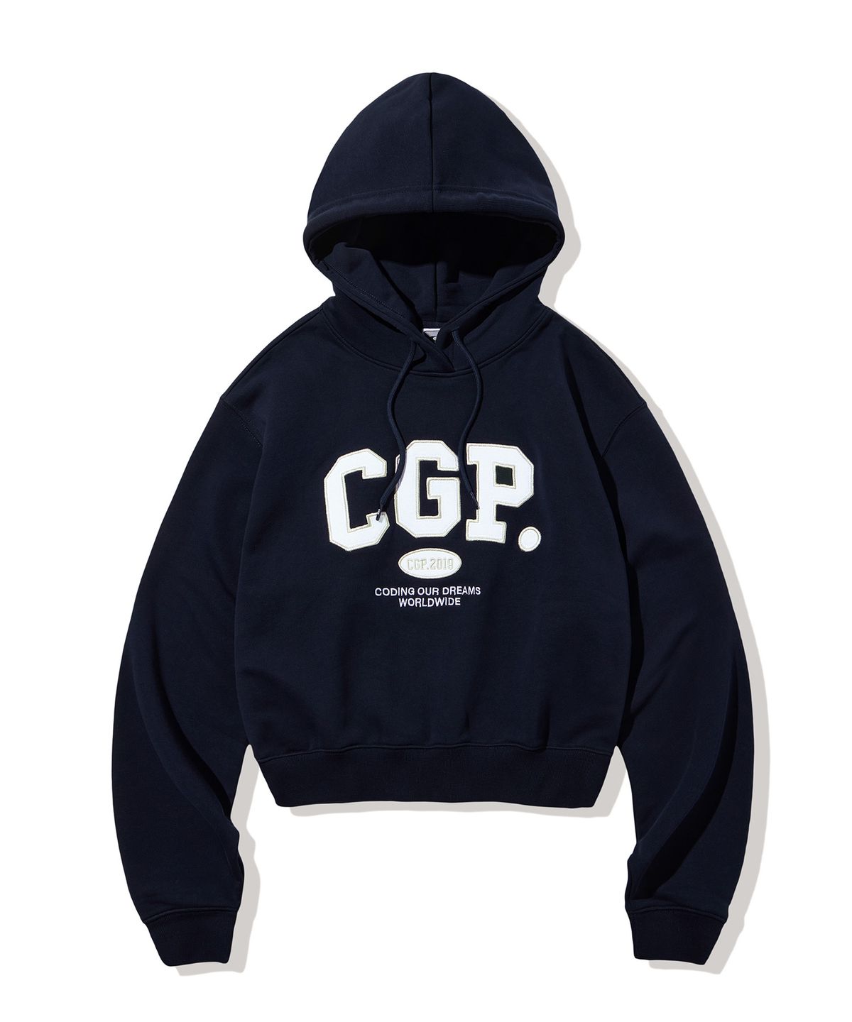 코드그라피(CGP) (우먼) CGP 아치 로고 크롭 후디_네이비