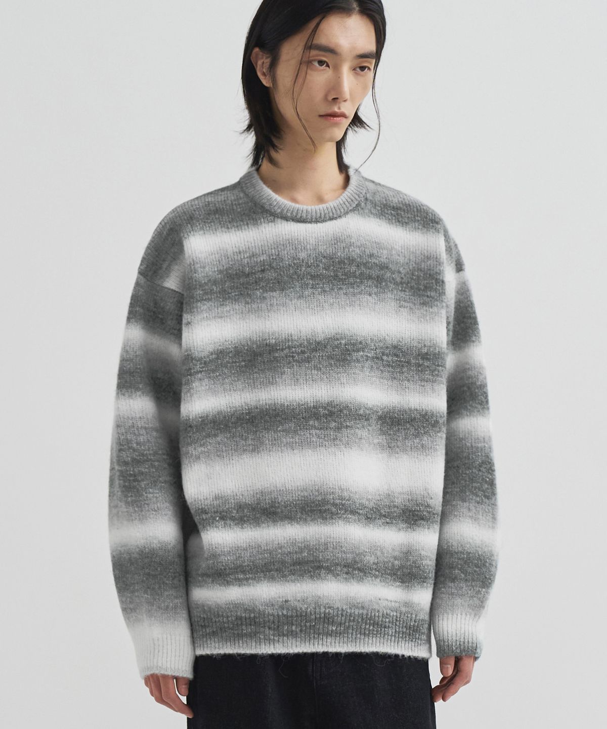 드로우핏(DRAW FIT) 울 그라데이션 라운드 풀오버 니트 [LIGHT GREY]