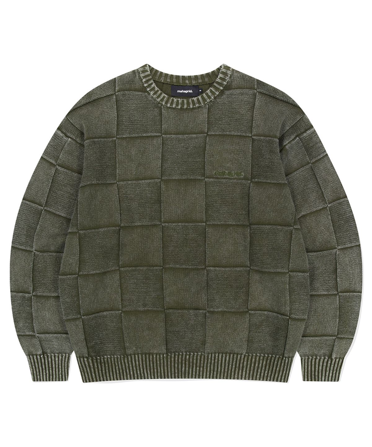 마하그리드(MAHAGRID) PIGMENT CHECKERBOARD KNIT SWEATER KHAKI(MG2EFMK600A)