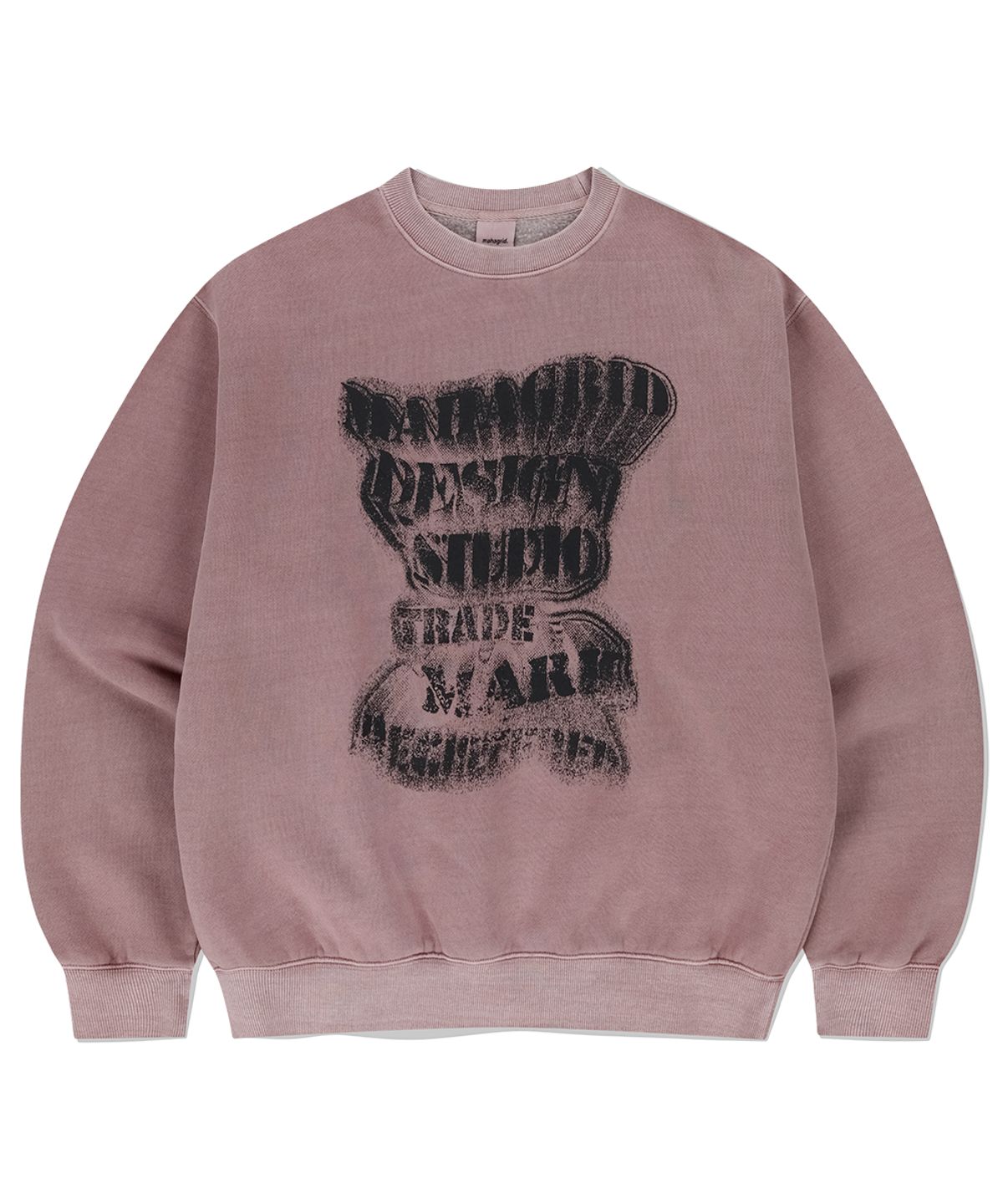 마하그리드(MAHAGRID) GRUNGE SLOGAN PIGMENT SWEATSHIRT PINK(MG2EFMM451A)