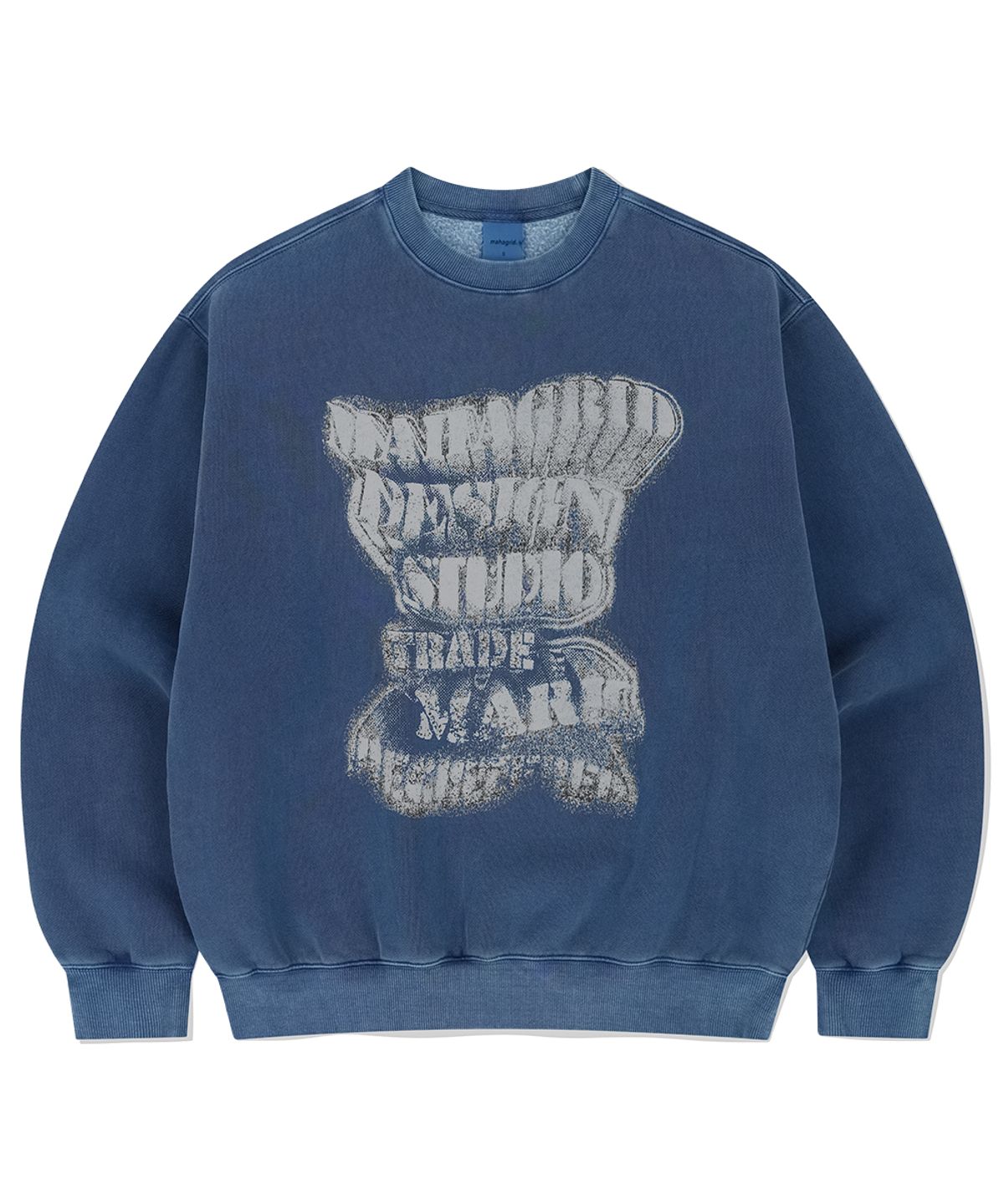 마하그리드(MAHAGRID) GRUNGE SLOGAN PIGMENT SWEATSHIRT BLUE(MG2EFMM451A)