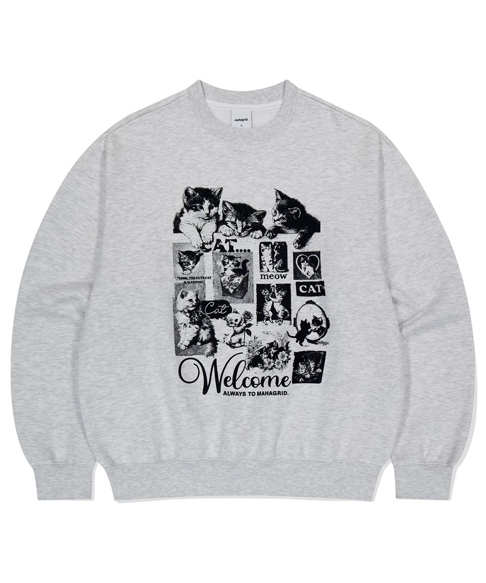 MUSINSA | MAHAGRID CAT COLLAGE SWEATSHIRT LIGHT GREY