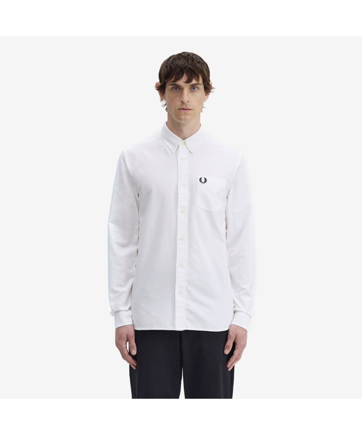 프레드페리(FRED PERRY) [Baseline] 롱 슬리브 옥스포드 셔츠 - 화이트/네이비 AFPM2G95516-100