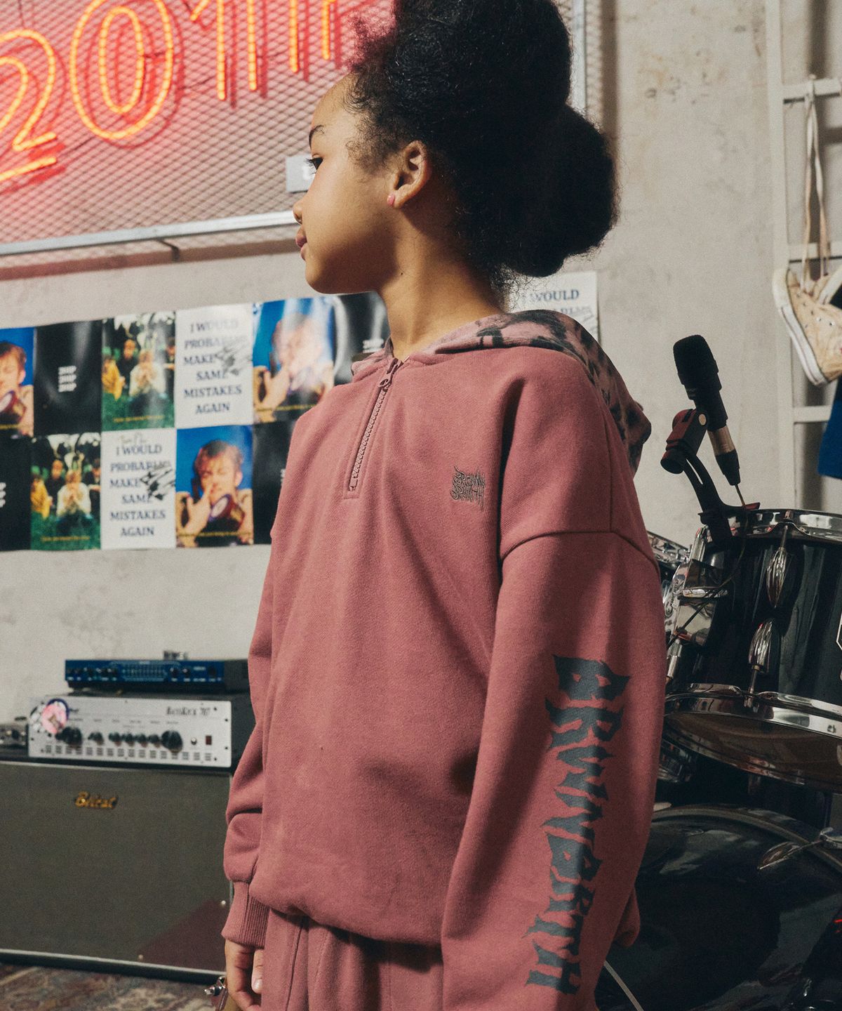 브라운브레스 키즈(BROWNBREATH KIDS) KIDS DYED COMBI HOODIE - INDY PINK