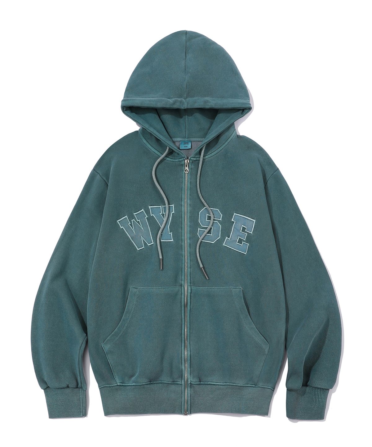 와이즈(WYSE) 피그먼트 컬리지 로고 후드집업 (그린)