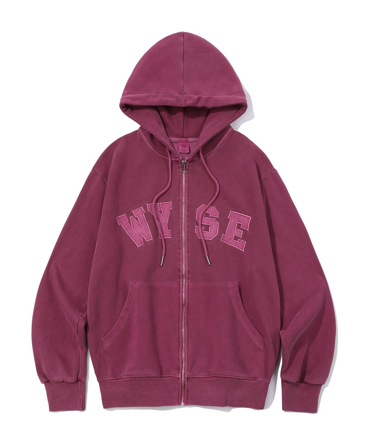 와이즈(WYSE) 피그먼트 컬리지 로고 후드집업 (핑크)