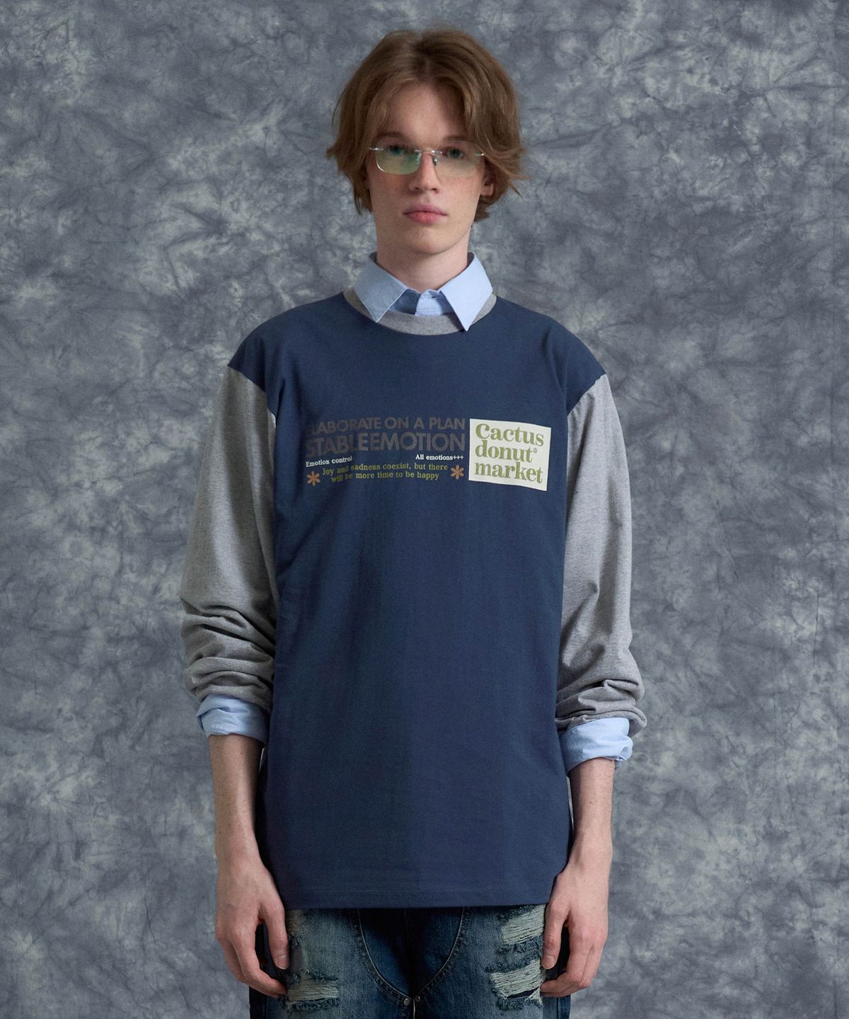 캑터스도넛마켓(CACTUSDONUTMARKET) Emotion LS Tee - BlueGray