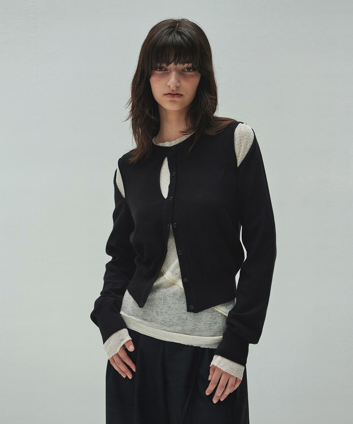 다이애그널(DIAGONAL) SLIT KNIT CARDIGAN (black)