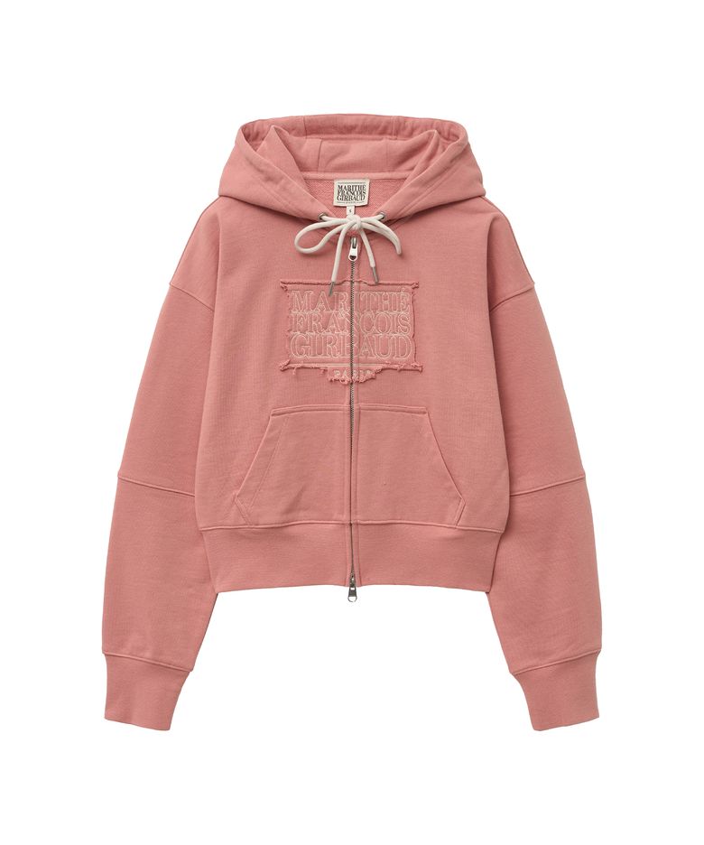 W CLASSIC LOGO CROP HOODIE ZIPUP coral pink