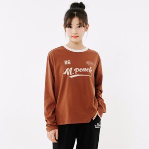 피치 립 배색 포인트 라운드 티셔츠